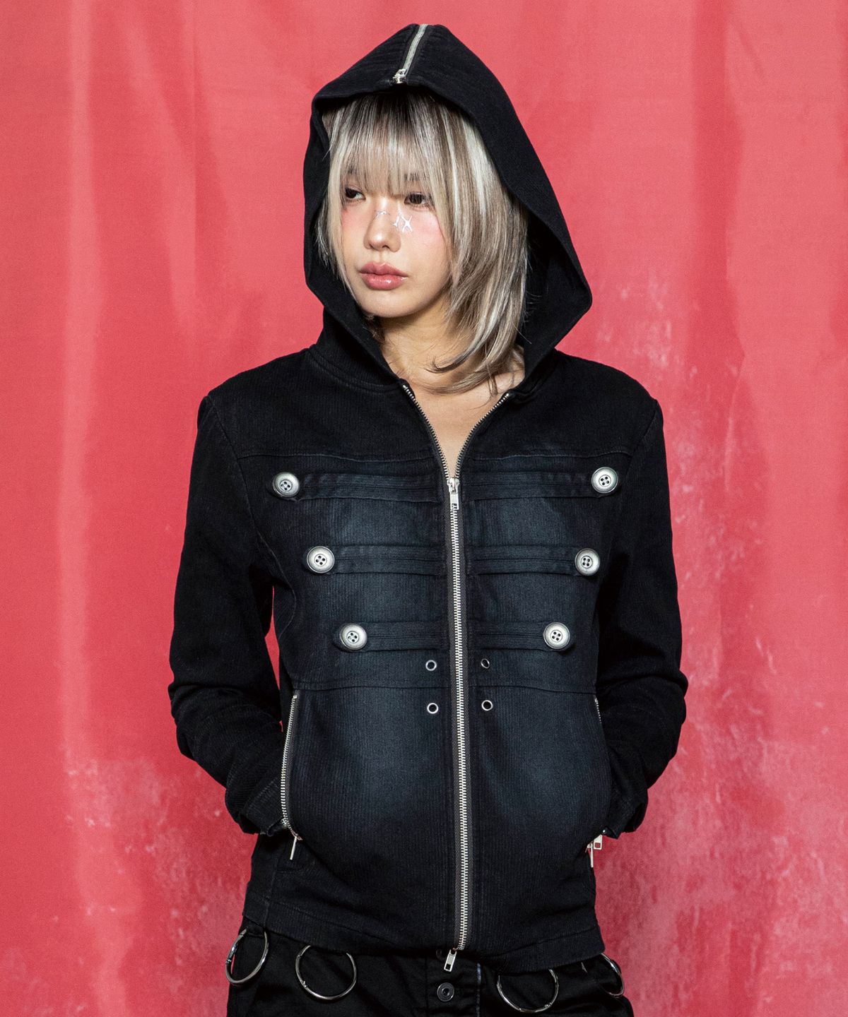 글랙(GLACK) GJ116 말릭 슬림핏 나폴레옹 후드 집업 (BLACK)