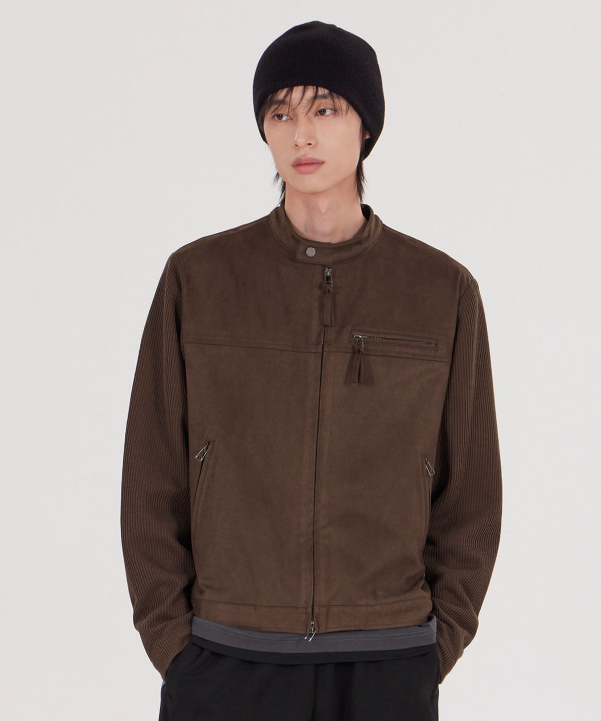 굿라이프웍스(GLW) [unisex] 스웨이드 크롭 바이커 자켓 브라운
