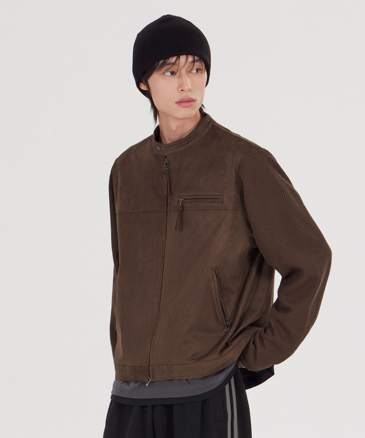 굿라이프웍스(GLW) [unisex] 스웨이드 크롭 바이커 자켓 브라운