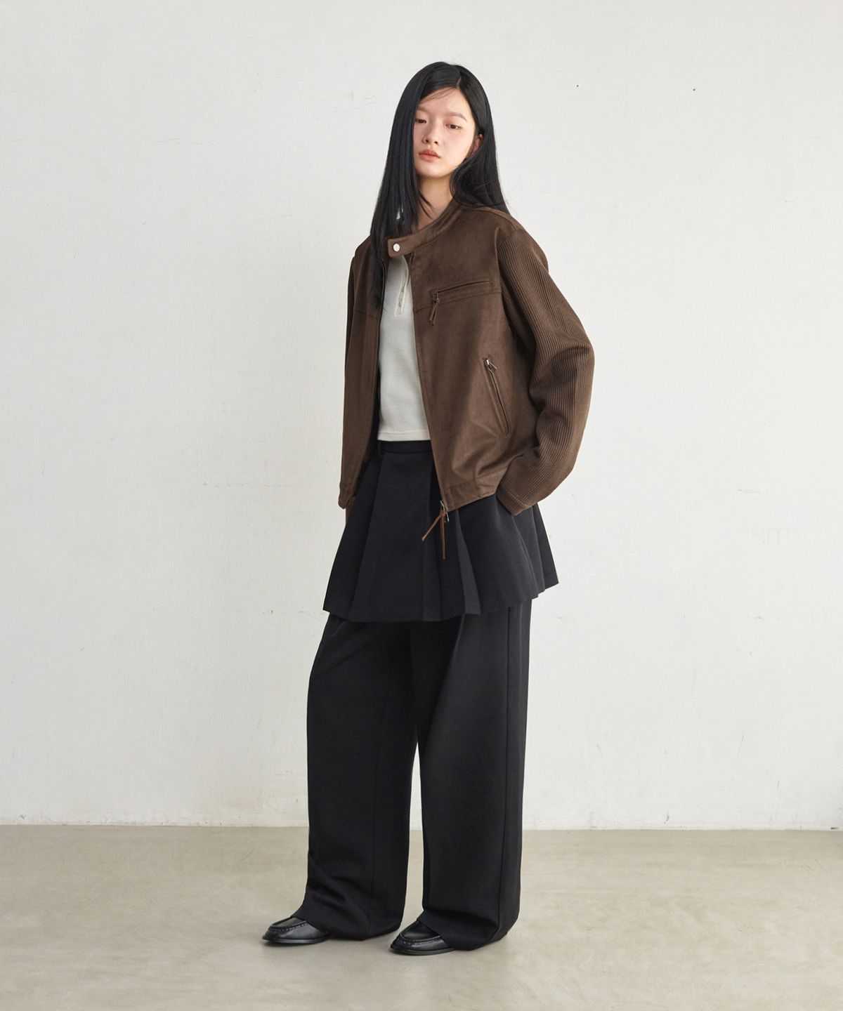 굿라이프웍스(GLW) [unisex] 스웨이드 크롭 바이커 자켓 브라운