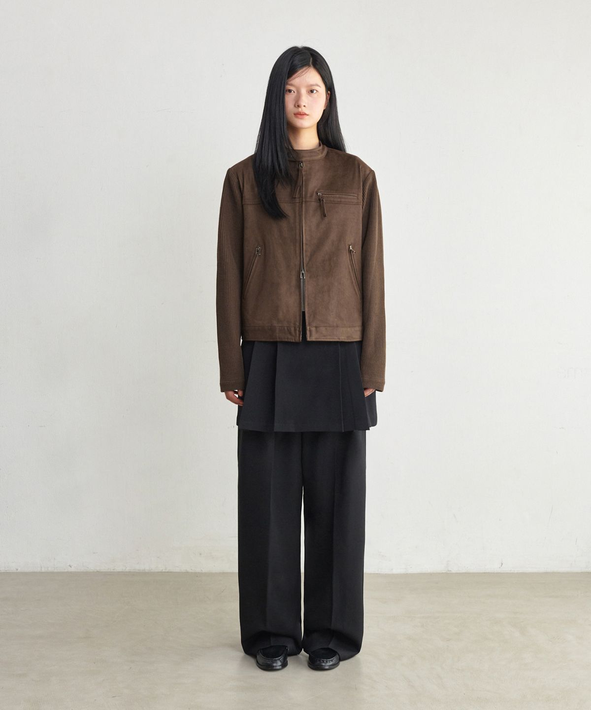 굿라이프웍스(GLW) [unisex] 스웨이드 크롭 바이커 자켓 브라운