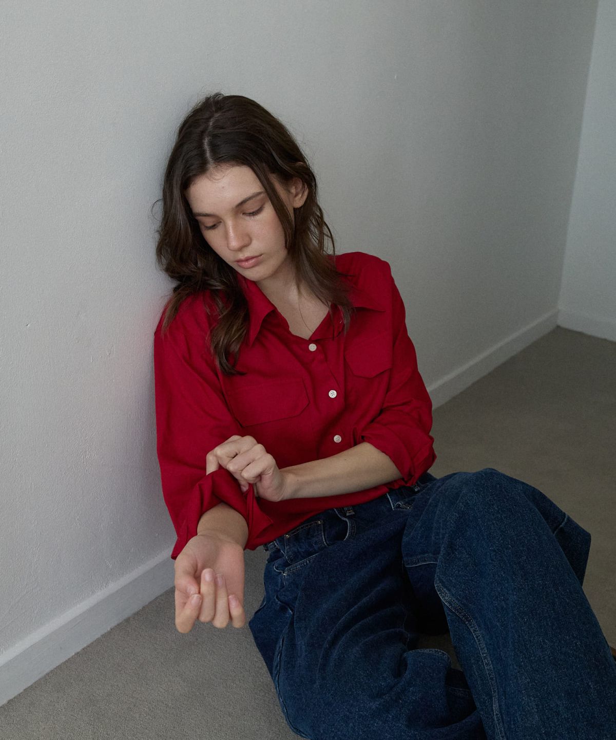 위오이(WIOE) Double Pocket Shirt_Red