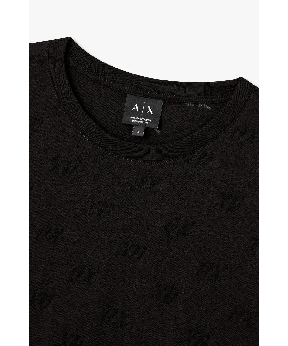 아르마니 익스체인지(ARMANI EXCHANGE) 여성 시스루 톤온톤 로고 티셔츠 _블랙 A426330509