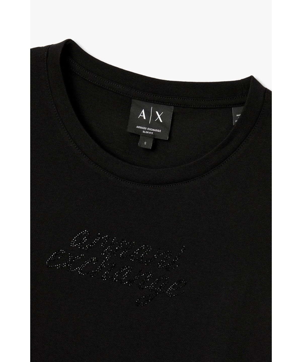 아르마니 익스체인지(ARMANI EXCHANGE) 여성 비즈 커시브 로고 티셔츠 _블랙 A426330508