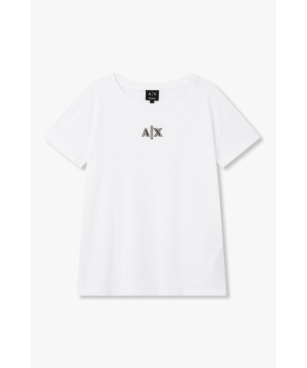 아르마니 익스체인지(ARMANI EXCHANGE) 여성 라인스톤 로고 티셔츠_화이트 A426330506
