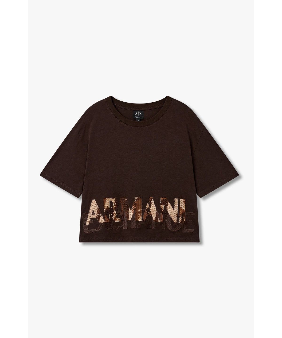 아르마니 익스체인지(ARMANI EXCHANGE) 여성 빅 스팽글 로고 티셔츠_초코 A426330504