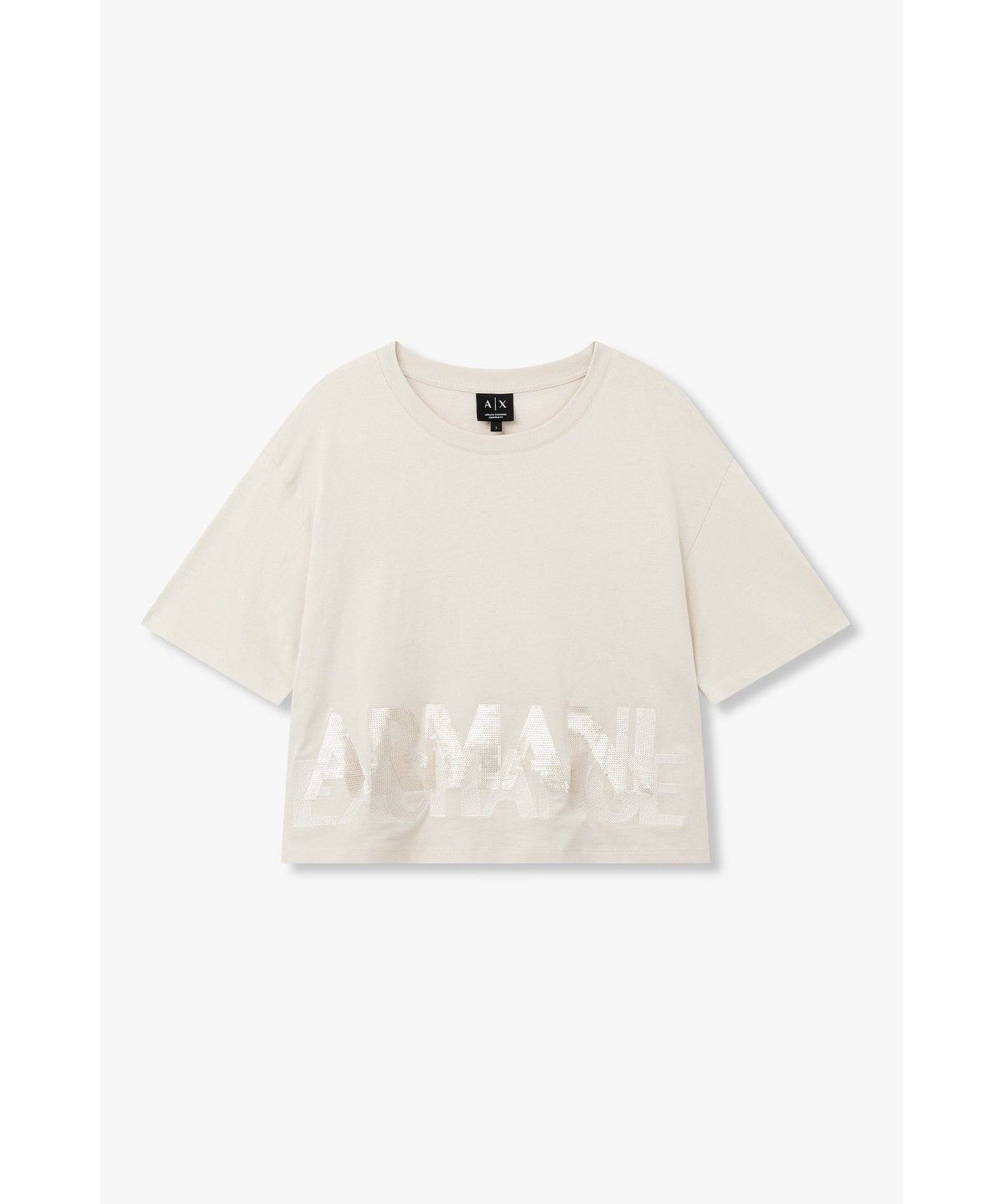 아르마니 익스체인지(ARMANI EXCHANGE) 여성 빅 스팽글 로고 티셔츠_라이트 베이지 A426330503