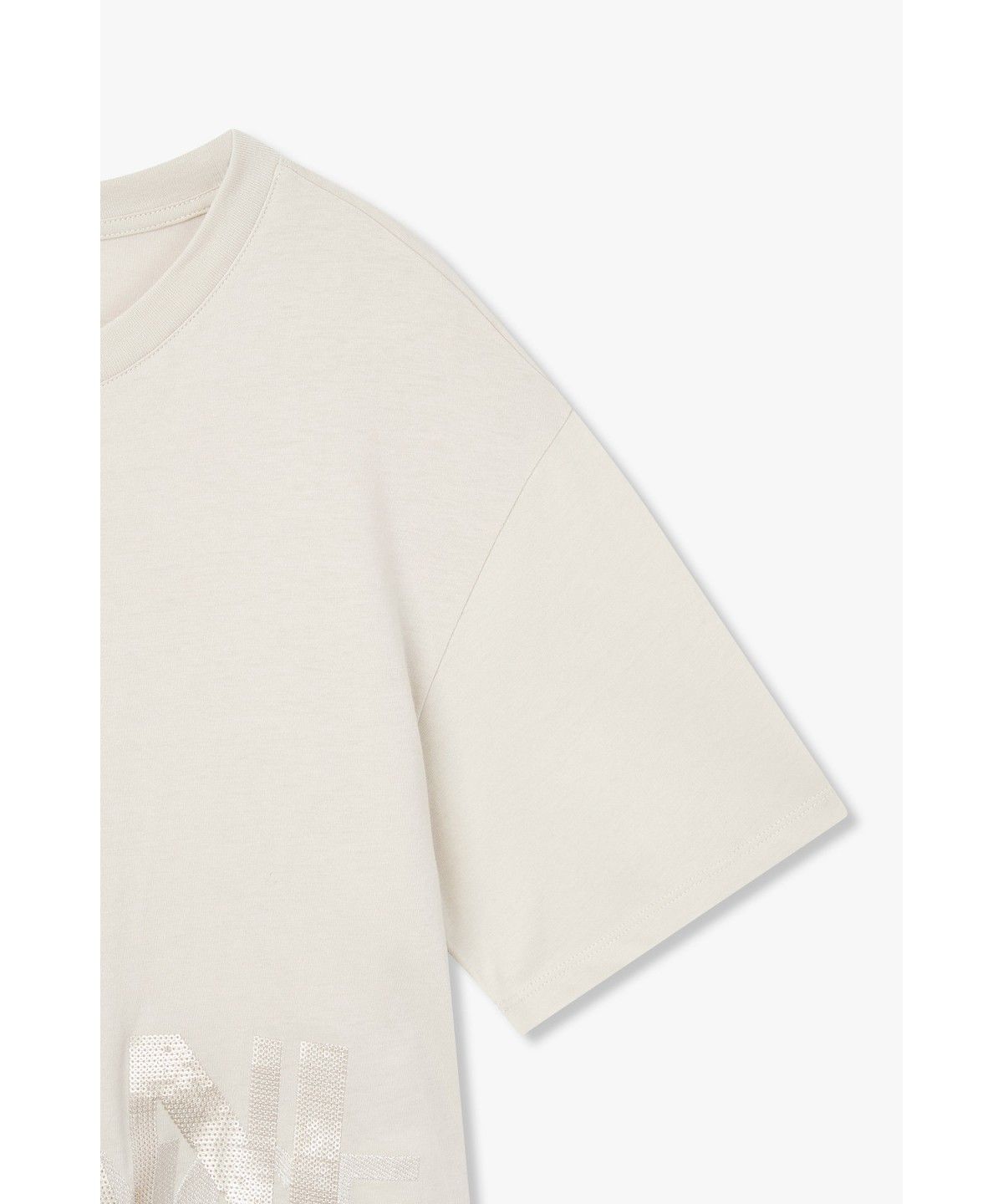 아르마니 익스체인지(ARMANI EXCHANGE) 여성 빅 스팽글 로고 티셔츠_라이트 베이지 A426330503