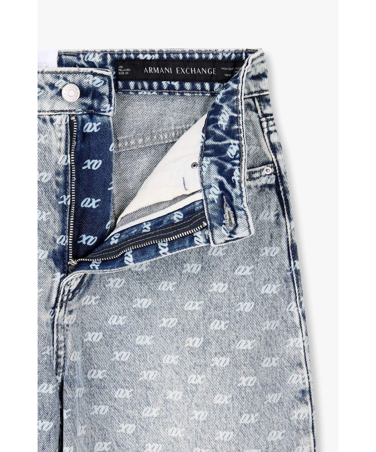 아르마니 익스체인지(ARMANI EXCHANGE) 여성 로고 패턴 하이라이즈 릴렉스트 진_라이트 블루 A426340503