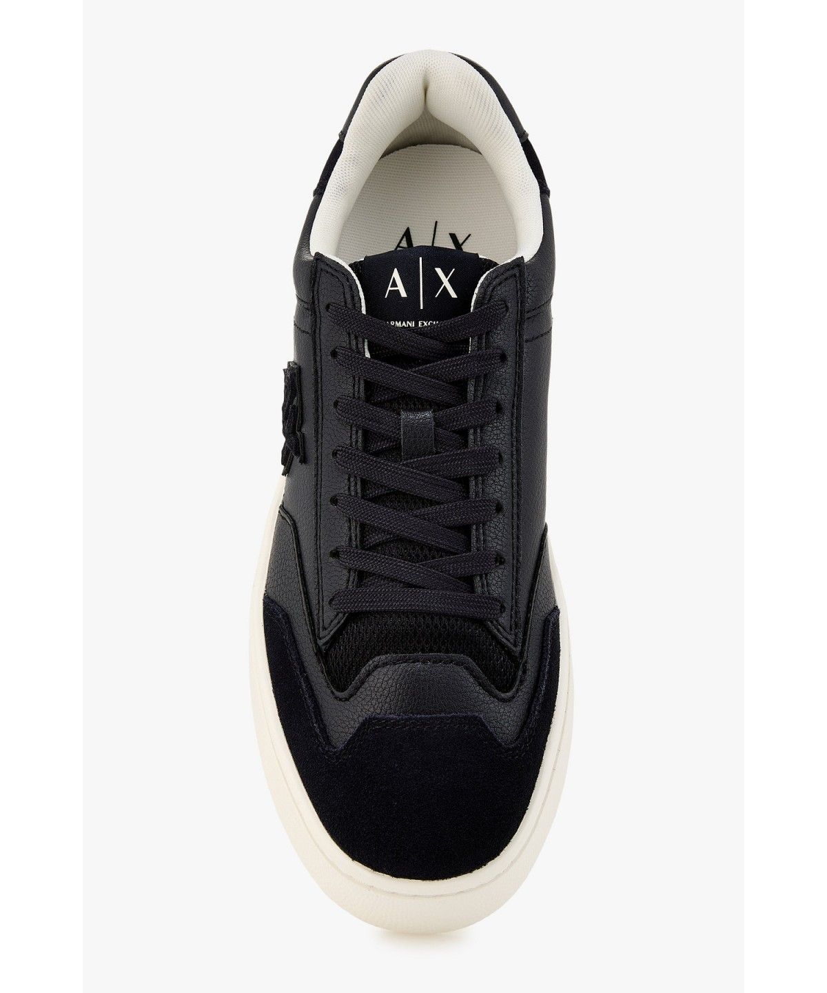 아르마니 익스체인지(ARMANI EXCHANGE) 남성 로고 패치 레더 스니커즈 _다크 네이비 A416375004