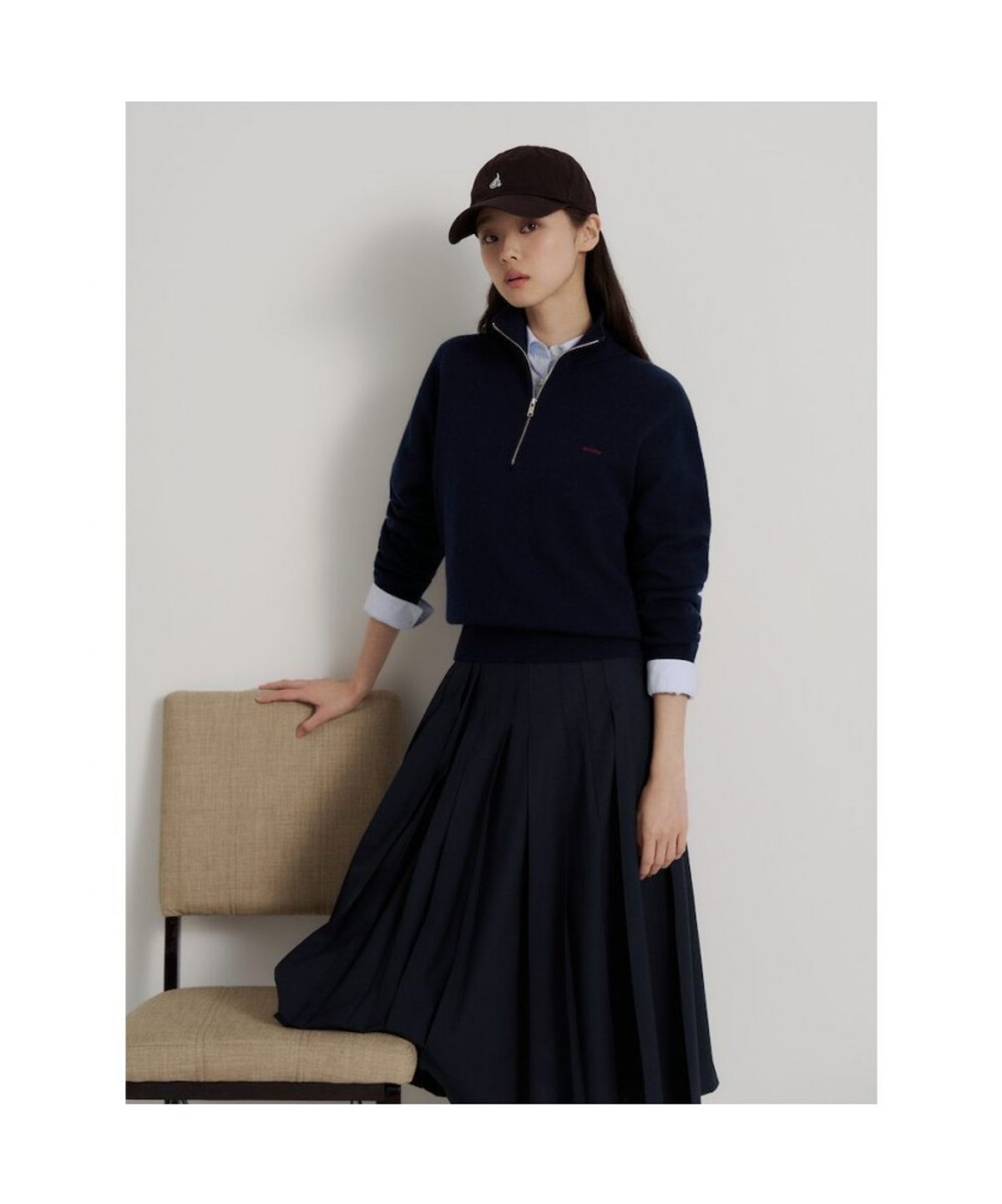 빈폴 레이디스(BEANPOLE LADIES) 울폴리 플리츠 스커트  네이비 (BF6827C51R)