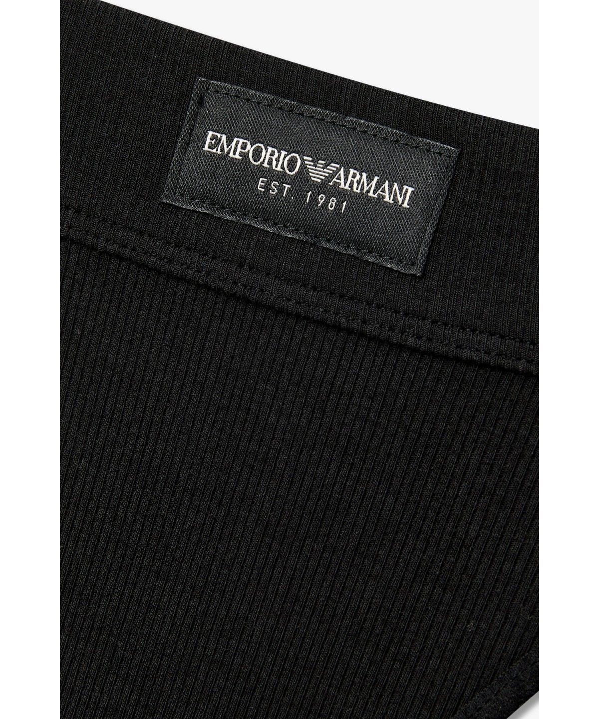 엠포리오 아르마니 언더웨어(EMPORIO ARMANI UNDERWEAR) 여성 리브드 로고 패치 티팬티 _블랙_0826310502