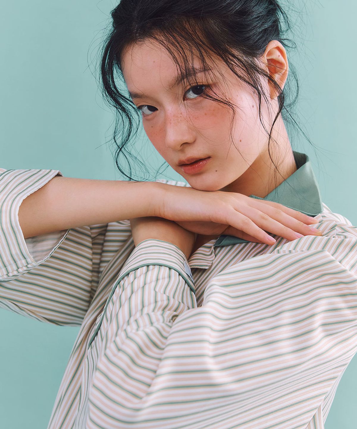 주디앤(JUDYN) 크레스 클린핏 긴팔 잠옷 파자마 세트,버터그린