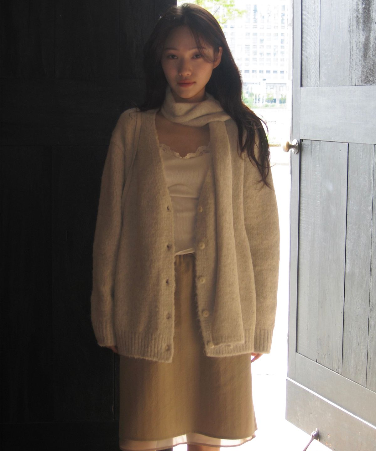 포에트서울(POETSEOUL) HERRINGBONE VEIL SKIRT_khaki