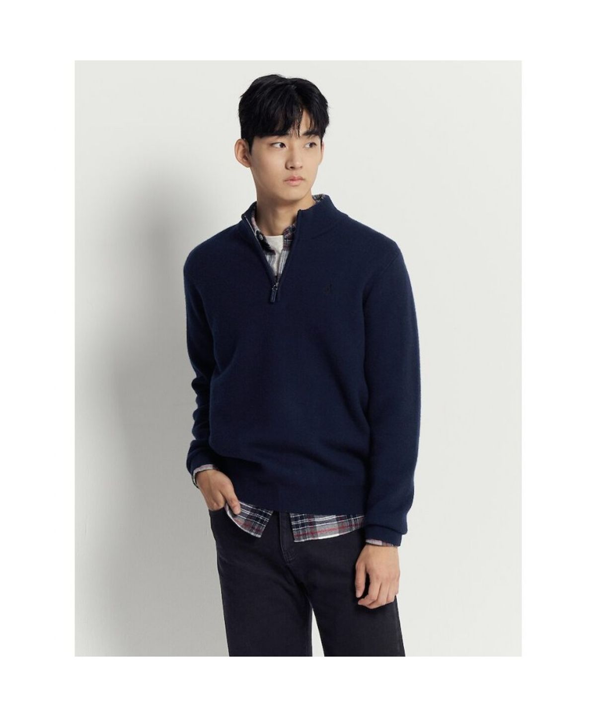 빈폴 멘(BEANPOLE MEN) 베럴비 쿼터집 풀오버 니트  네이비