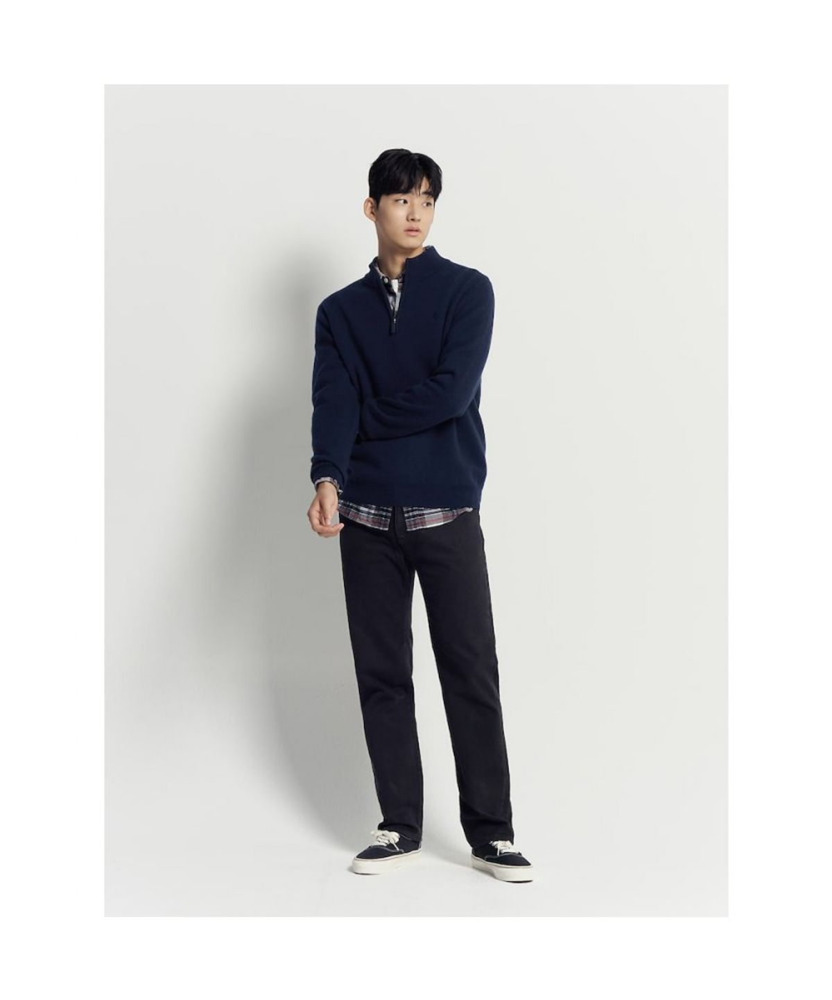 빈폴 멘(BEANPOLE MEN) 베럴비 쿼터집 풀오버 니트  네이비