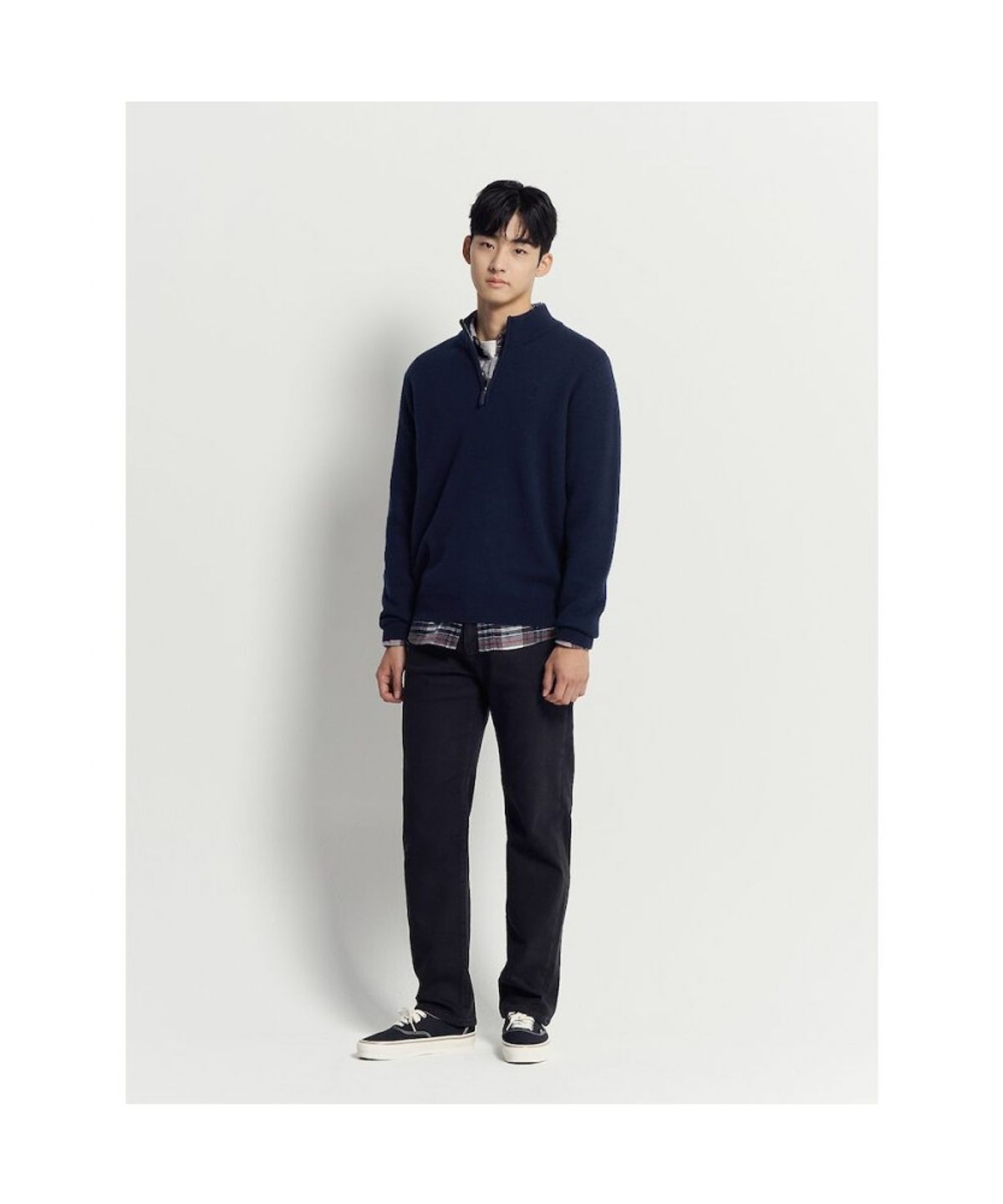 빈폴 멘(BEANPOLE MEN) 베럴비 쿼터집 풀오버 니트  네이비