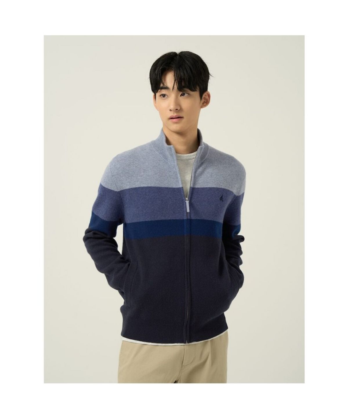 빈폴 멘(BEANPOLE MEN) 컬러블럭 집업 카디건  스카이 블루