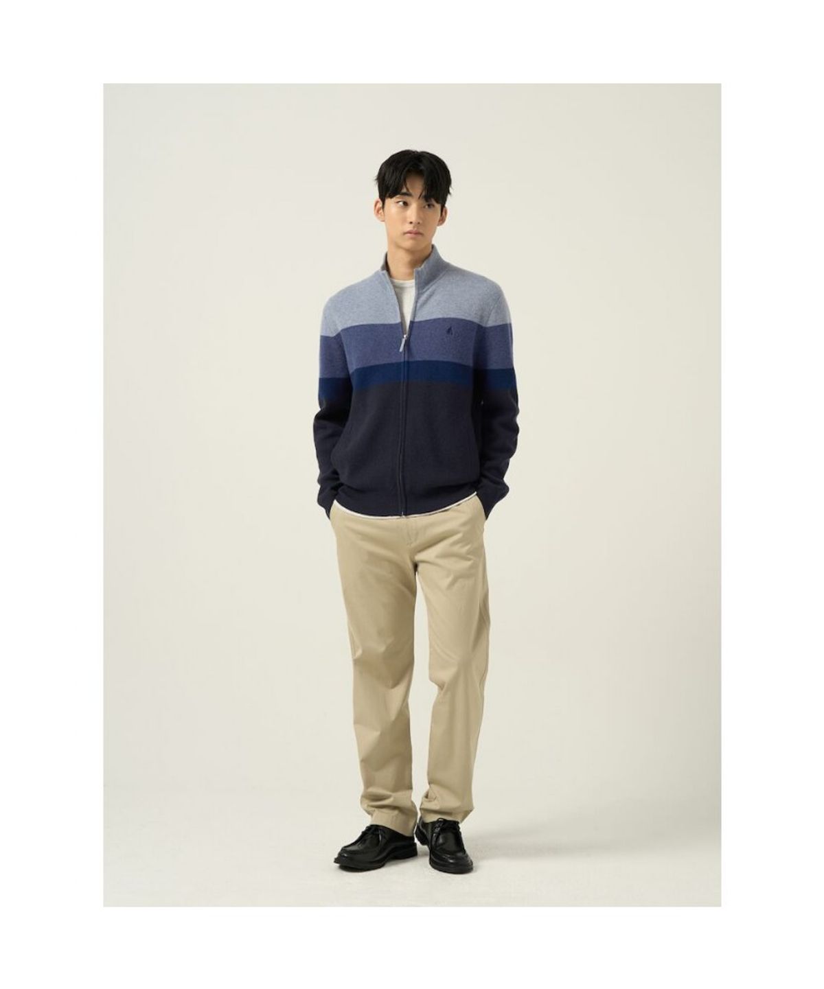 빈폴 멘(BEANPOLE MEN) 컬러블럭 집업 카디건  스카이 블루
