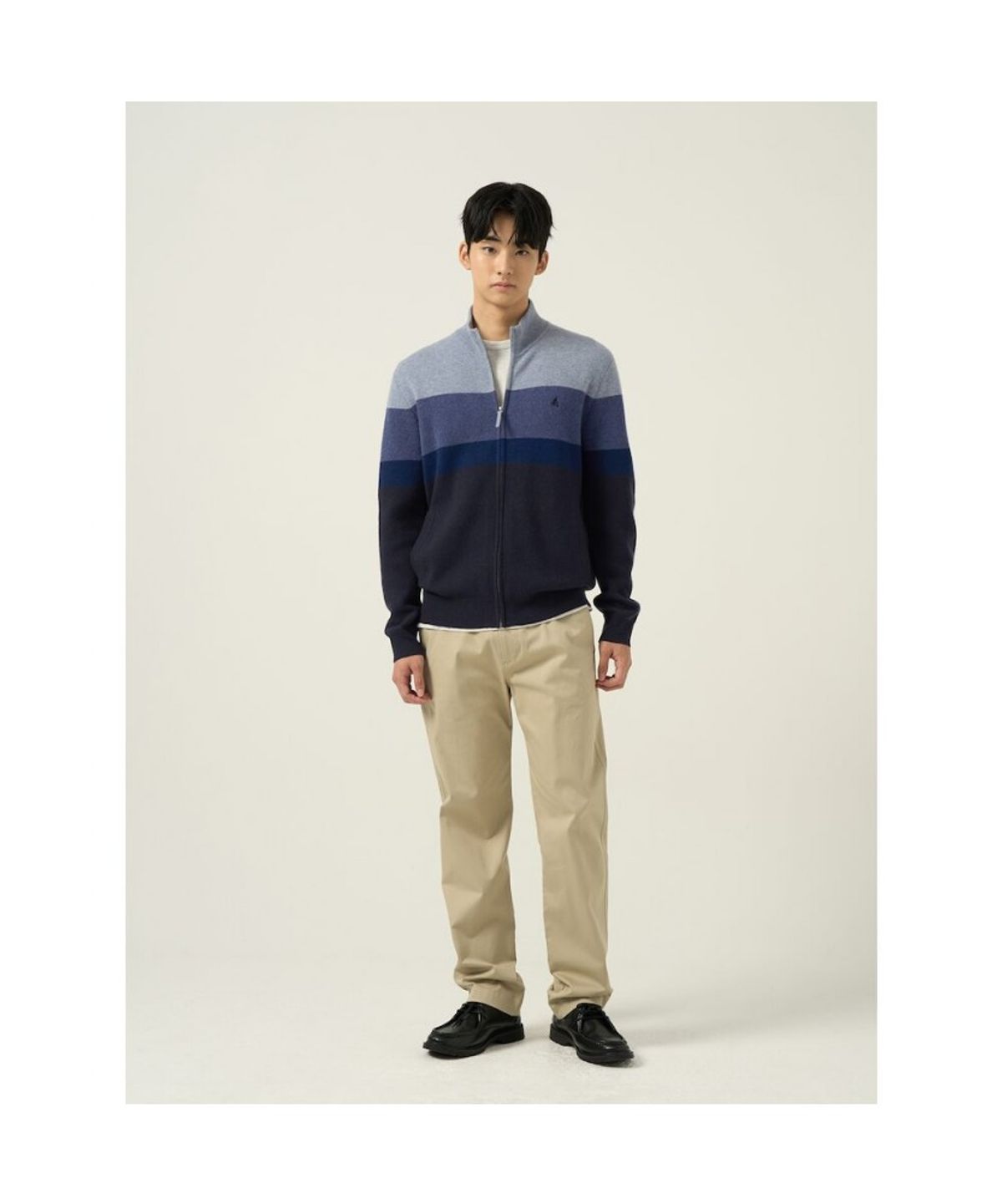빈폴 멘(BEANPOLE MEN) 컬러블럭 집업 카디건  스카이 블루