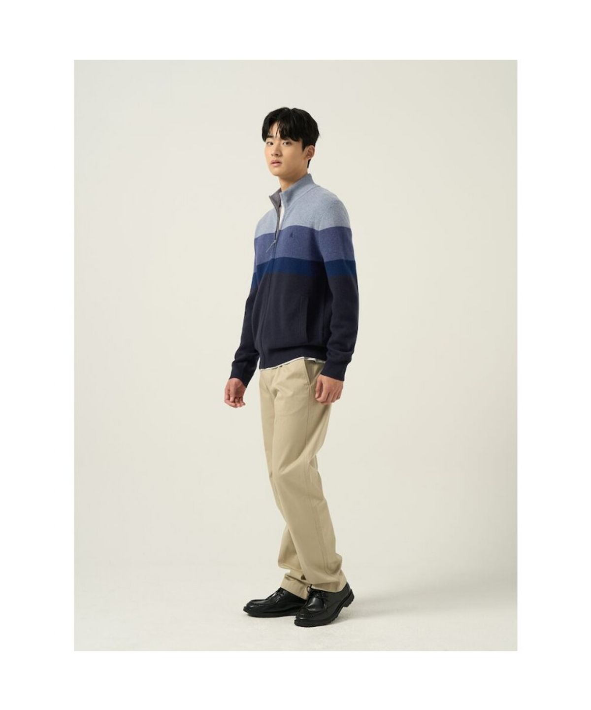 빈폴 멘(BEANPOLE MEN) 컬러블럭 집업 카디건  스카이 블루
