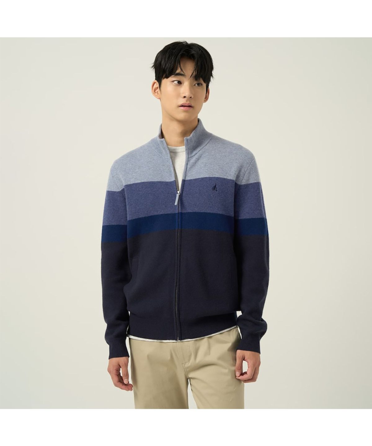 빈폴 멘(BEANPOLE MEN) 컬러블럭 집업 카디건  스카이 블루