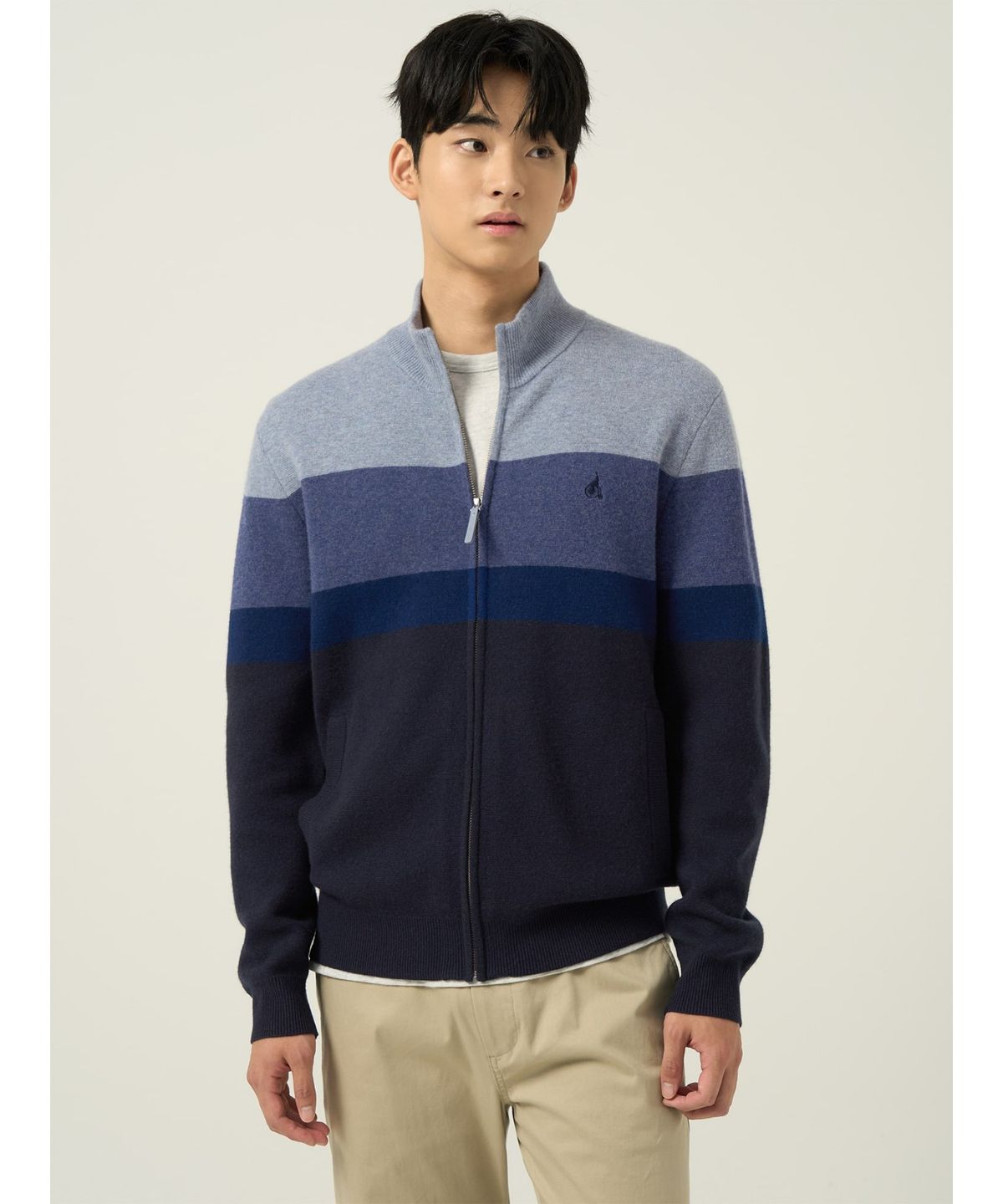 빈폴 멘(BEANPOLE MEN) 컬러블럭 집업 카디건  스카이 블루