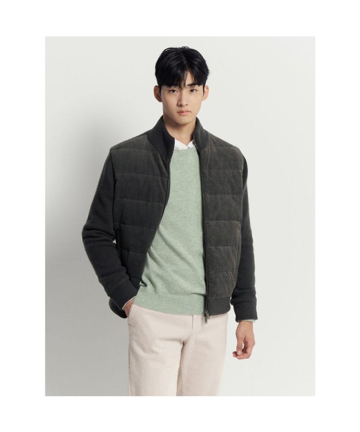 빈폴 멘(BEANPOLE MEN) 코듀로이 믹스 라이트다운 카디건  애쉬