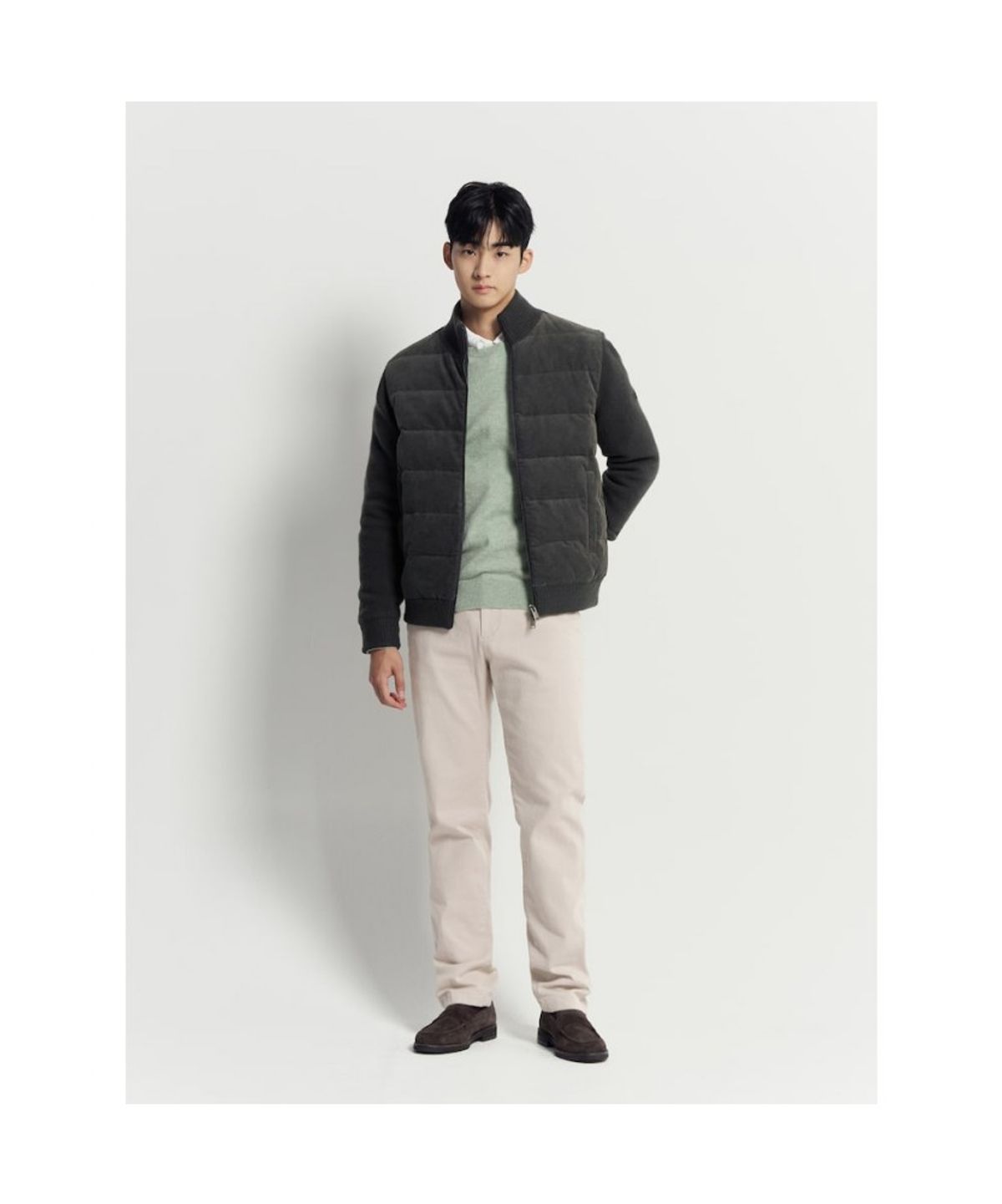 빈폴 멘(BEANPOLE MEN) 코듀로이 믹스 라이트다운 카디건  애쉬