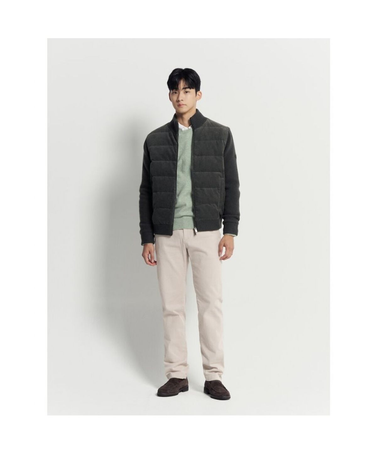 빈폴 멘(BEANPOLE MEN) 코듀로이 믹스 라이트다운 카디건  애쉬