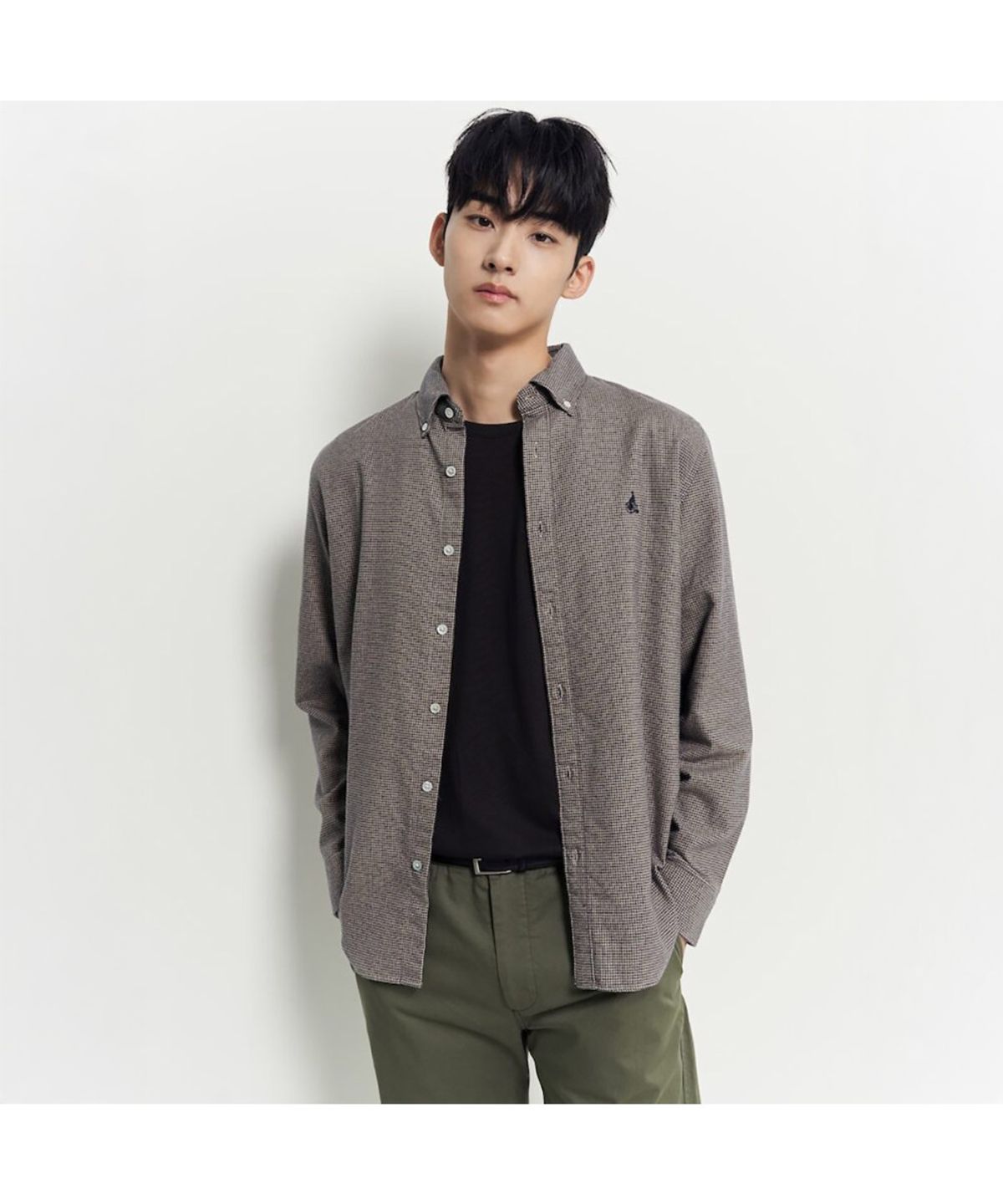빈폴 멘(BEANPOLE MEN) 브러쉬드 하운드투스 셔츠  살몬 핑크