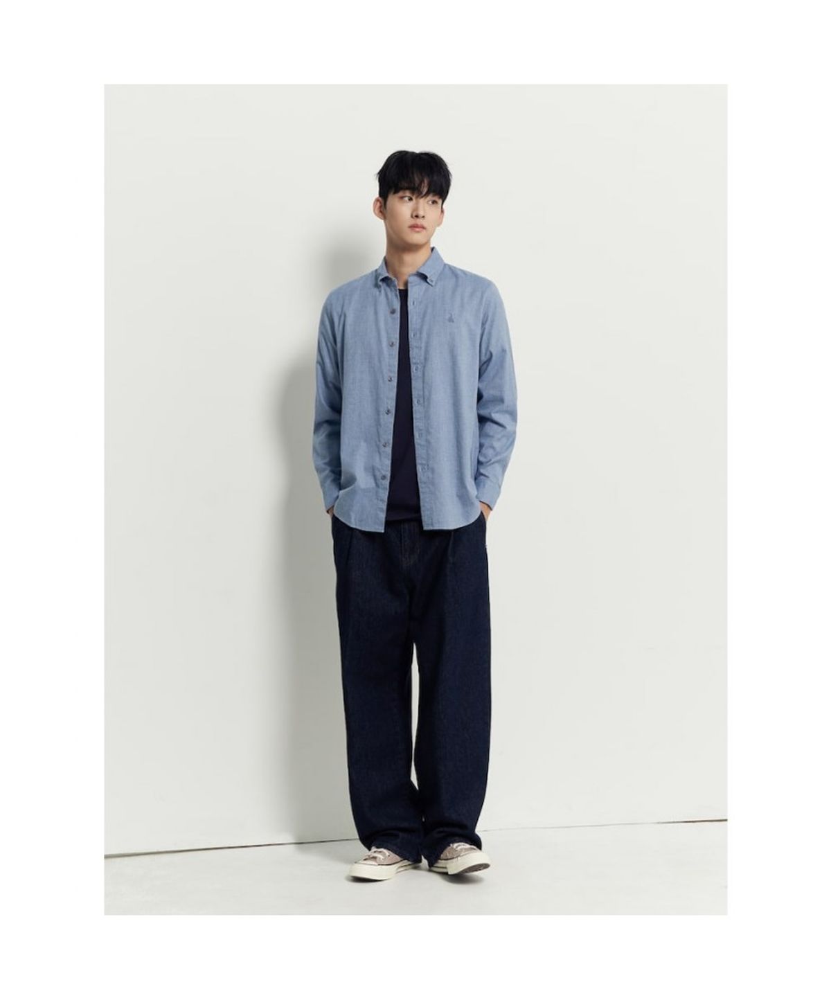 빈폴 멘(BEANPOLE MEN) 브러쉬드 헤링본 셔츠  블루