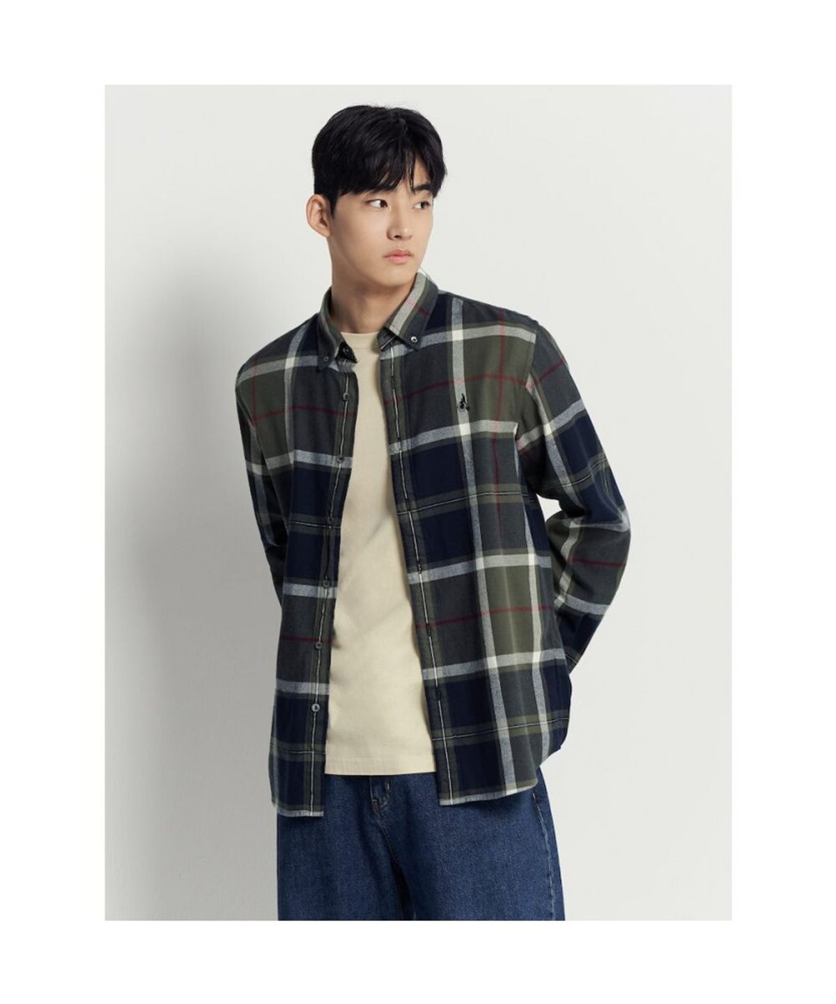 빈폴 멘(BEANPOLE MEN) 울코튼 빅체크 셔츠  카키