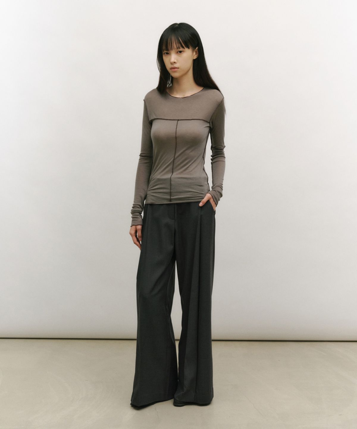 로우타이드(LOW TIDE) SOFT STITCH LINE T-SHIRT [MOCHA]