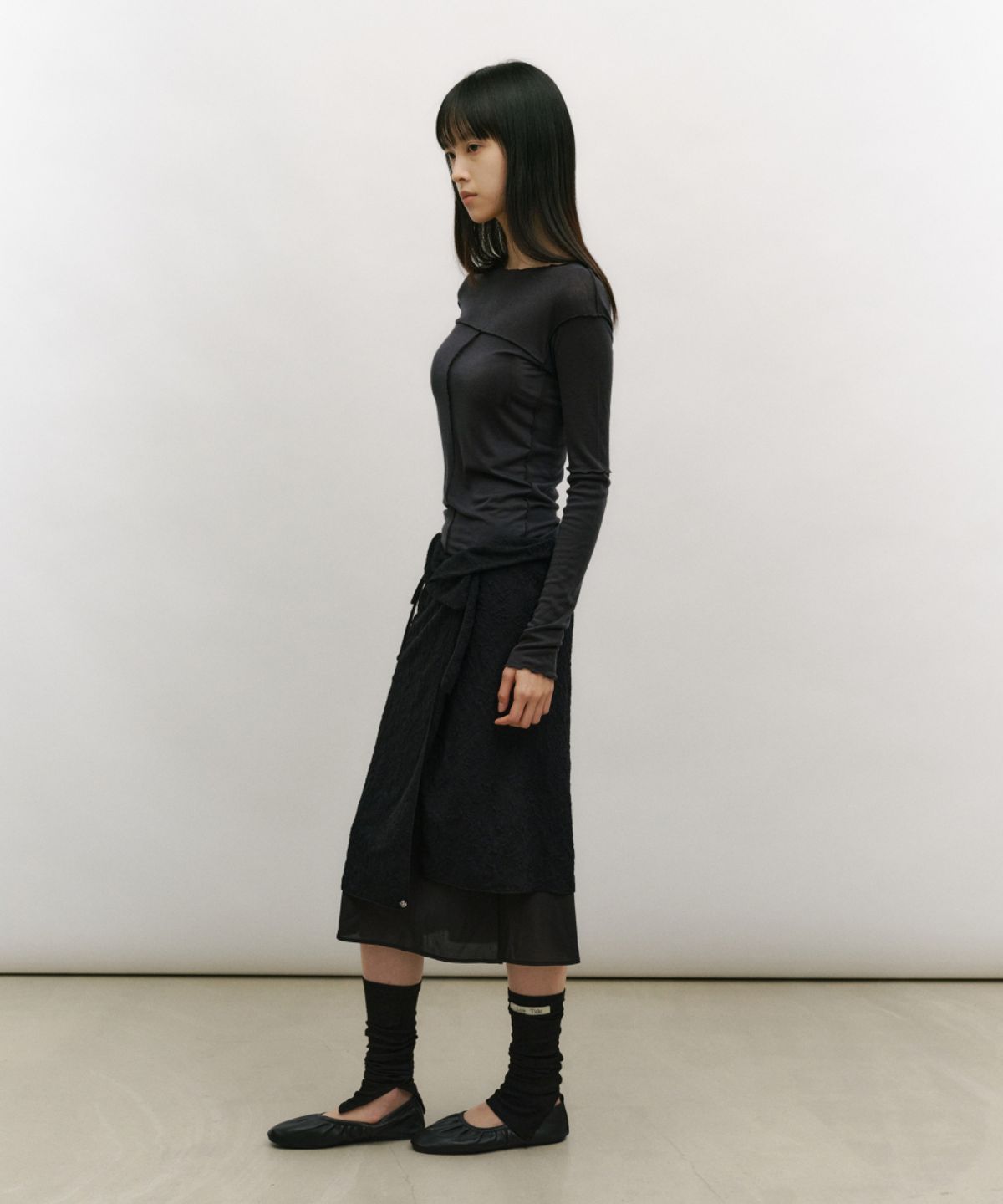 로우타이드(LOW TIDE) SOFT STITCH LINE T-SHIRT [CHARCOAL]