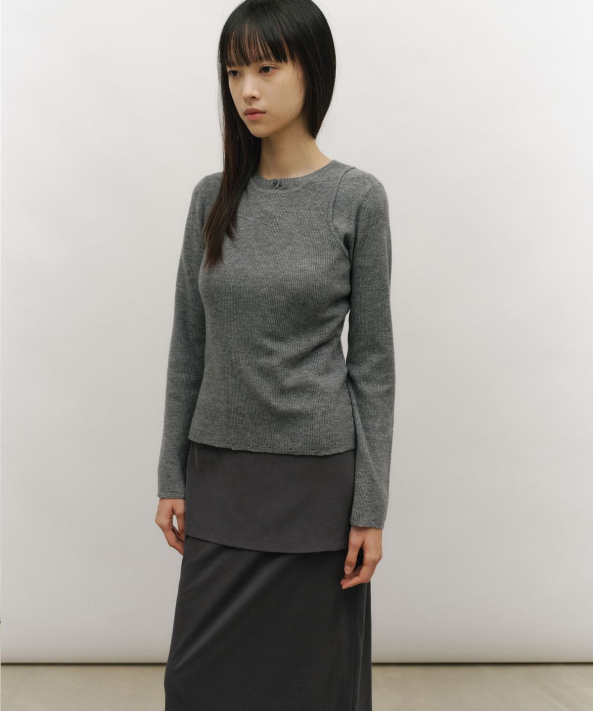 로우타이드(LOW TIDE) SOFT FRAY KNIT CARDIGAN [MELANGE GREY]