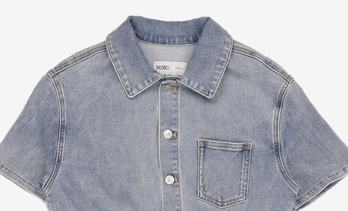 미쏘(MIXXO) 데님 반팔 미니 원피스 OWD433J RE_MIWOWD54QJ L