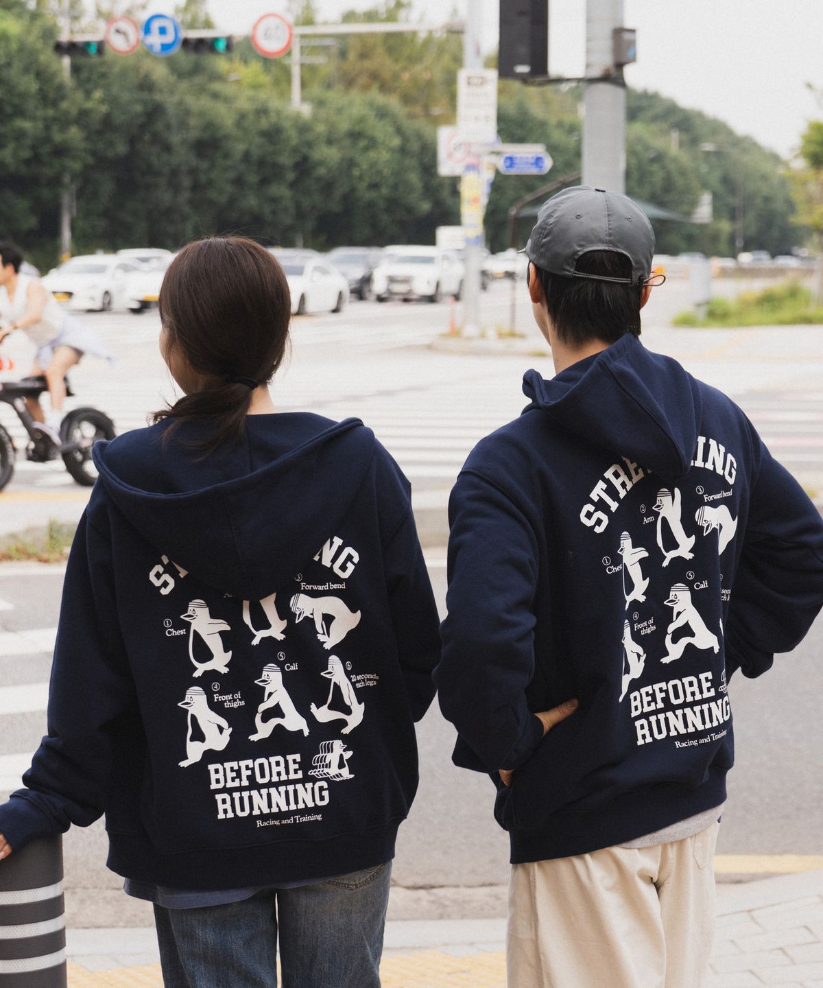 빅웨이브 컬렉티브(BIGWAVE COLLECTIVE) 스트레칭 펭귄 시티 후드집업 (네이비)