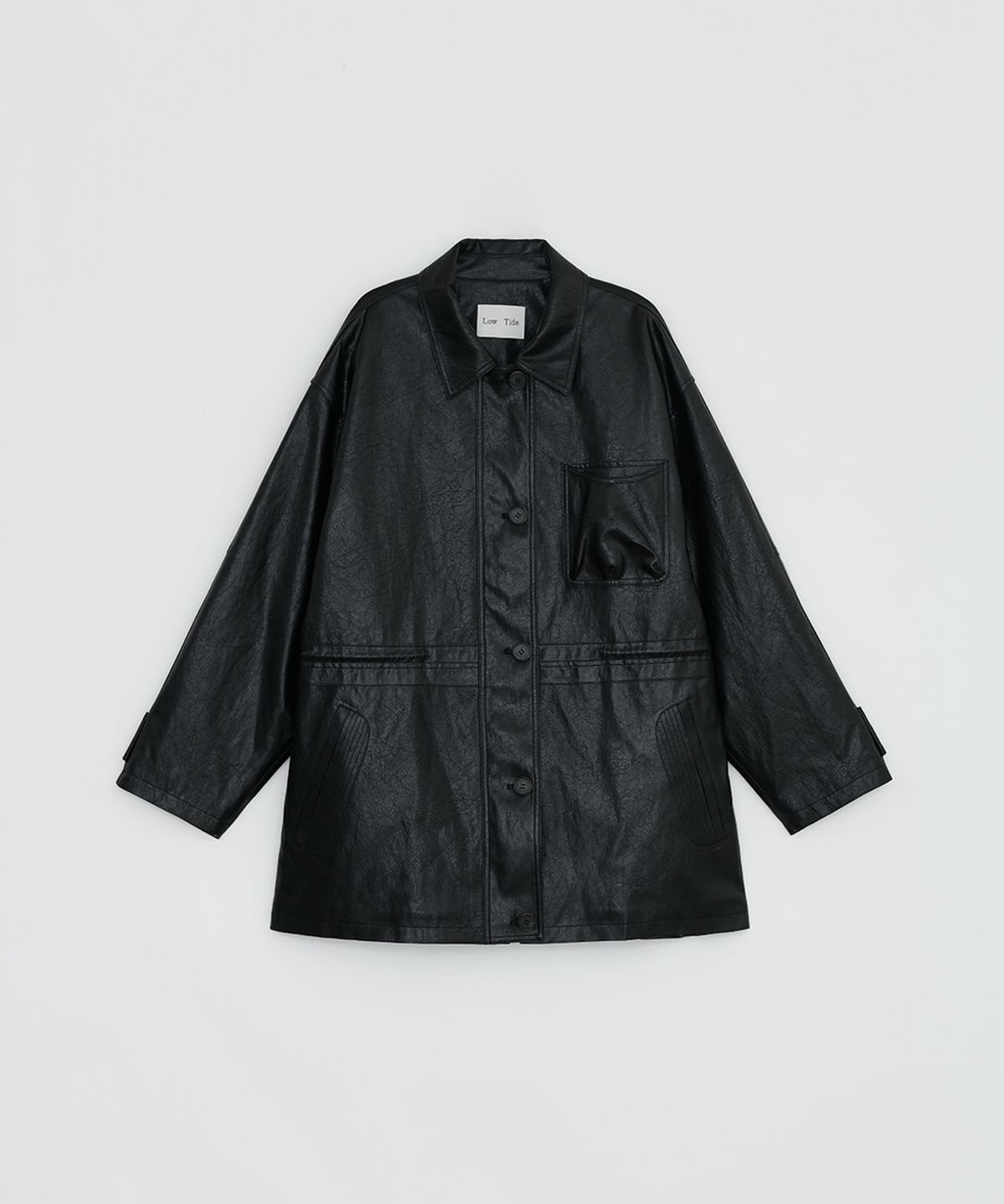 로우타이드(LOW TIDE) DRAWSTRING LEATHER HALF JACKET [BLACK]