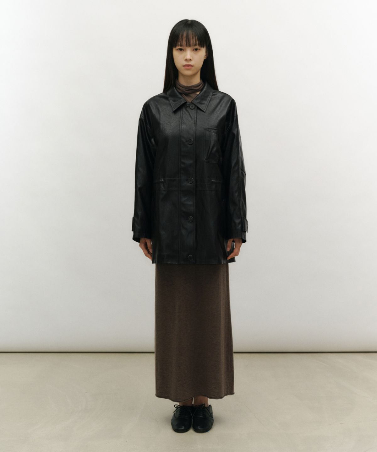 로우타이드(LOW TIDE) DRAWSTRING LEATHER HALF JACKET [BLACK]