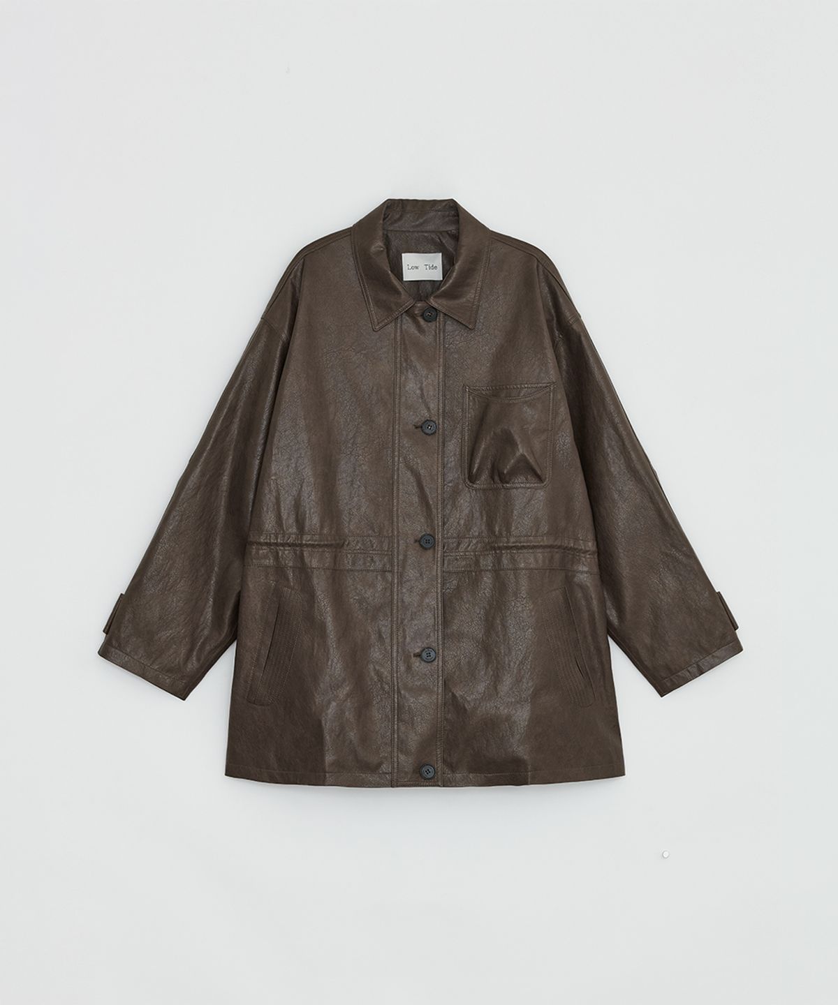 로우타이드(LOW TIDE) DRAWSTRING LEATHER HALF JACKET [BROWN]