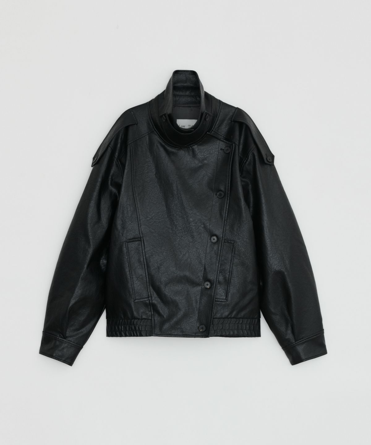 로우타이드(LOW TIDE) HIGH NECK DOUBLE LEATHER JACKET [BLACK]