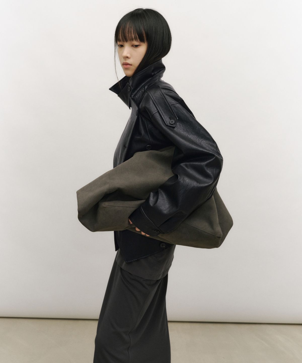 로우타이드(LOW TIDE) HIGH NECK DOUBLE LEATHER JACKET [BLACK]