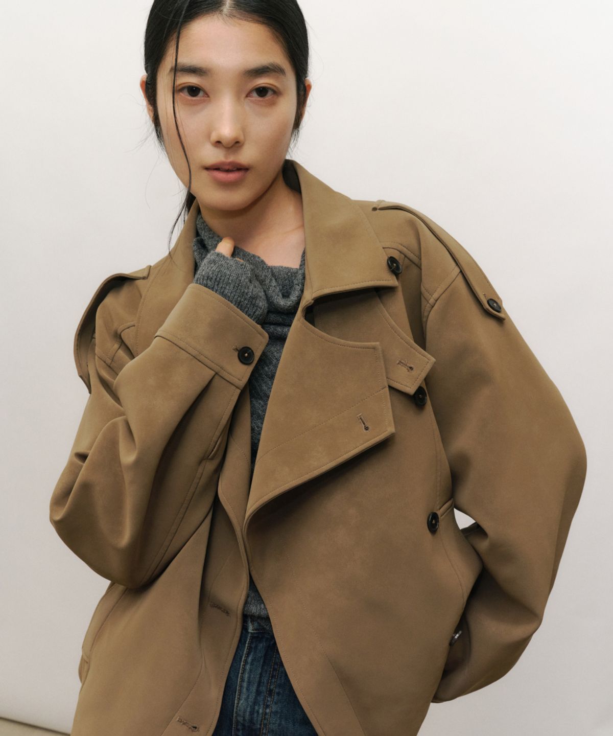 로우타이드(LOW TIDE) HIGH NECK DOUBLE LEATHER JACKET [CAMEL]