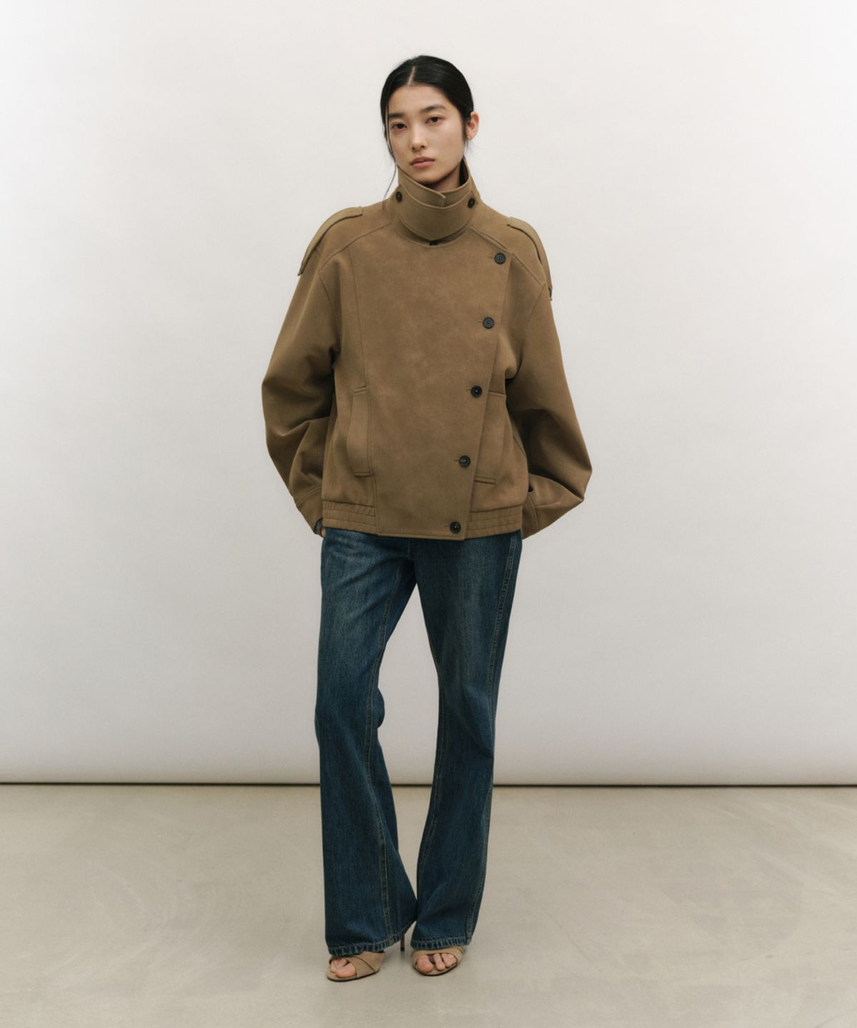 로우타이드(LOW TIDE) HIGH NECK DOUBLE LEATHER JACKET [CAMEL]