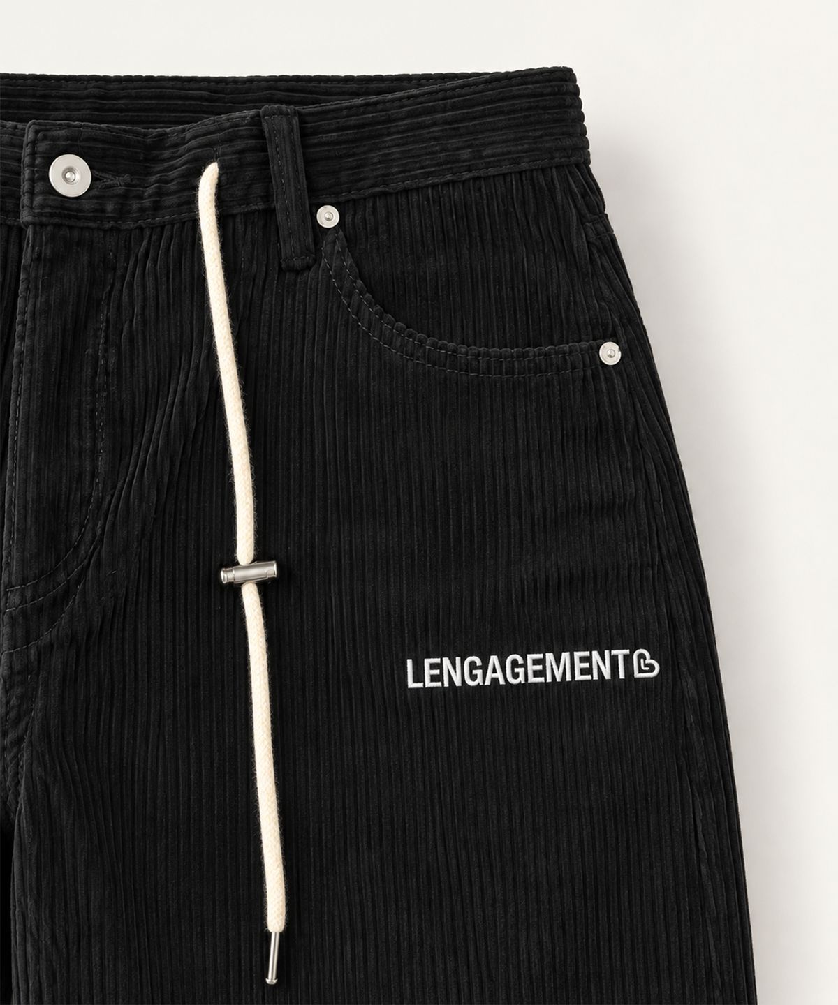 랑가주망(LENGAGEMENT) 어센틱 로고 리얼 와이드 코듀로이 팬츠 [블랙]