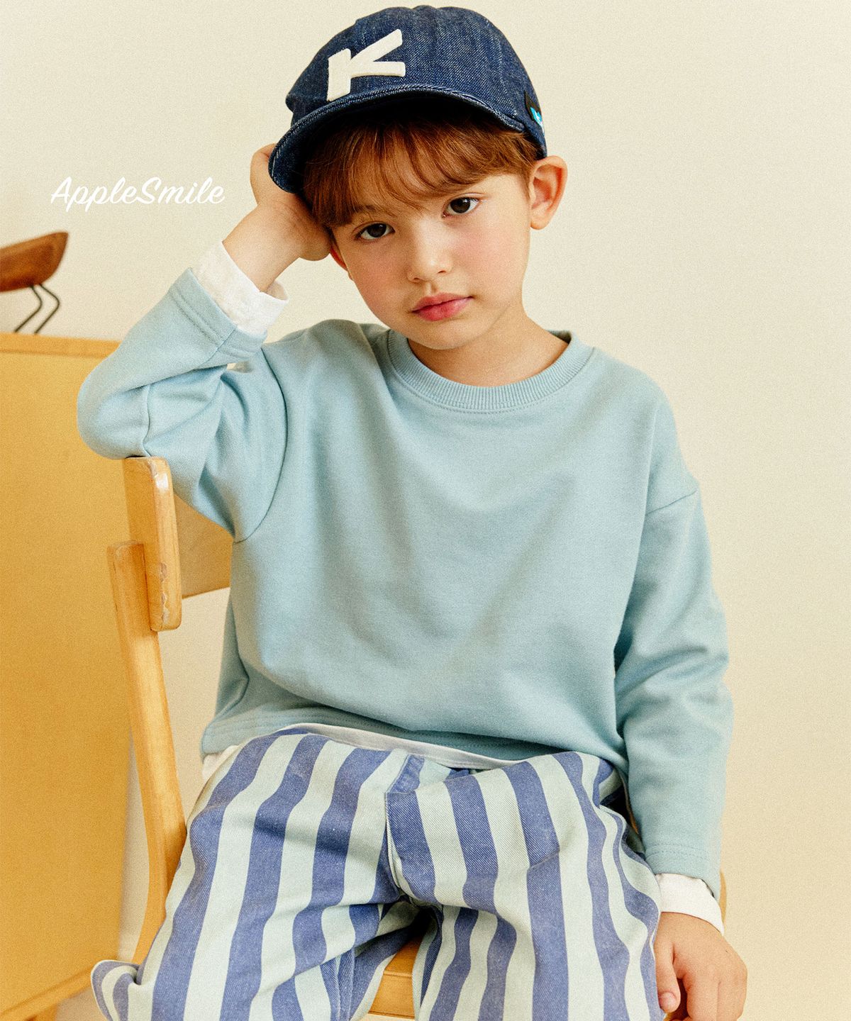 애플스마일(APPLESMILE) 배색 티셔츠 스카이