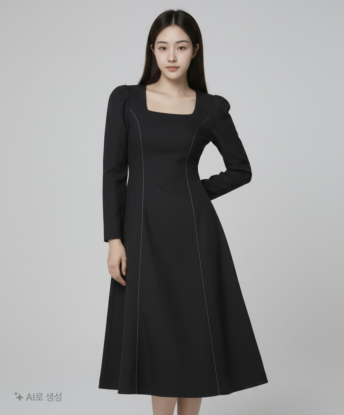 룩캐스트(LOOKAST) 블랙 샐리 칼라 스티치 드레스 / BLACK SALLY COLOR STITCH DRESS S