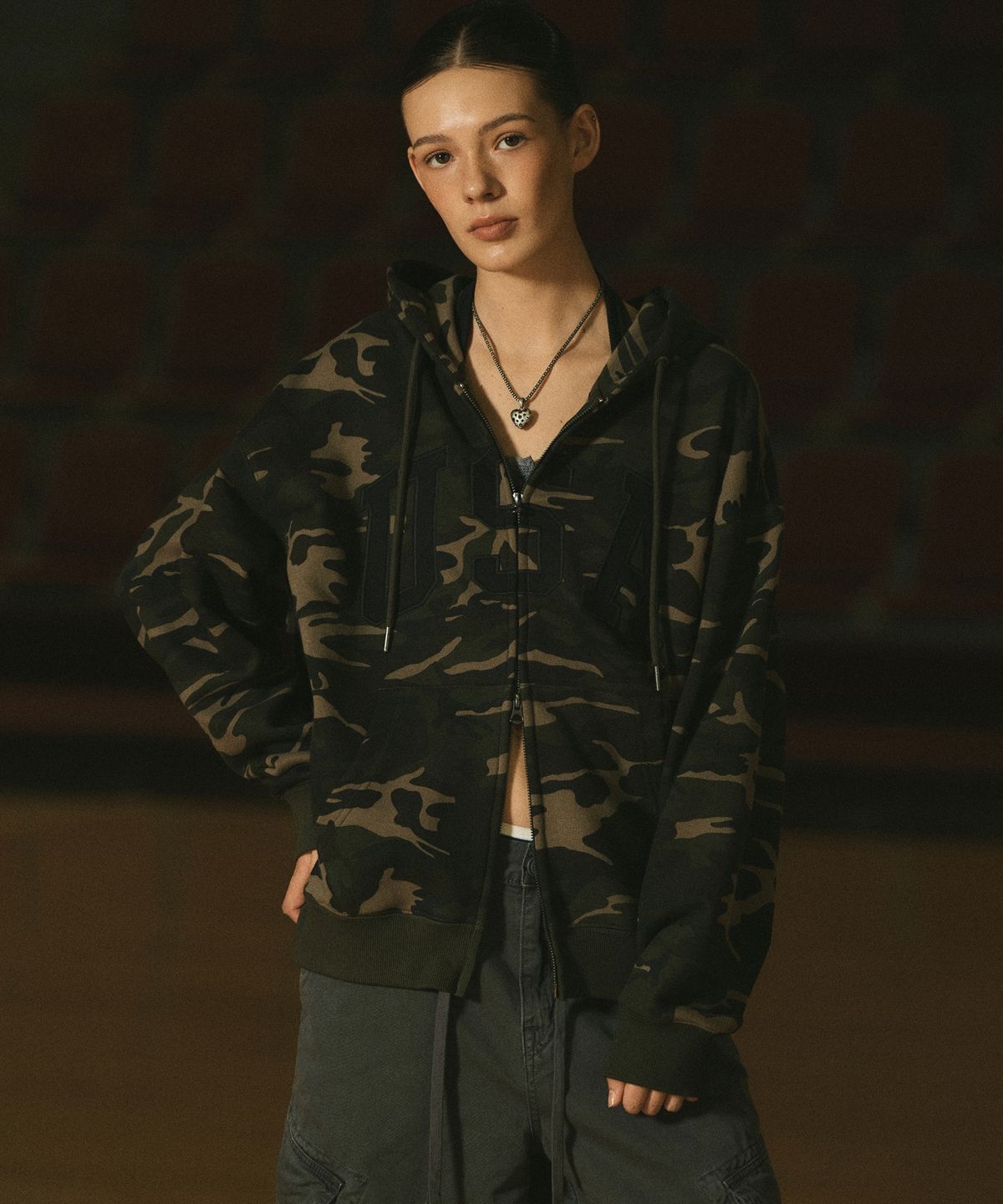후아유(WHO.A.U) Camo USA Hood Zip-up(Over-fit) / WHMZG4992U