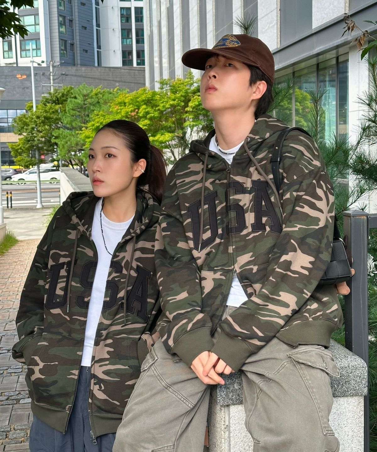 후아유(WHO.A.U) Camo USA Hood Zip-up(Over-fit) / WHMZG4992U